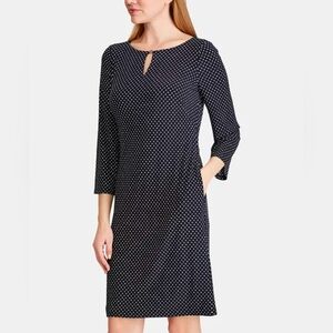 Lauren Ralph Lauren Polka Dot Keyhole Dress, Navy & Ivory, Size 16, Pockets 👗